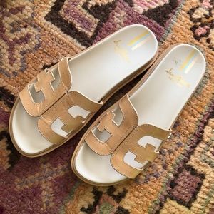 NWT Never Worn Sam Edelman Valeri Slide Sandal, Brown/Tan Leather, size 9M